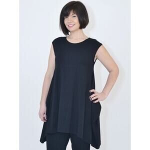 Bryn Walker Black Asymmetric Tank Tunic Top Cap Sleeves Stretch USA Size Large